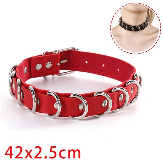 Punk Alloy Red PU Leather Necklace Gothic Choker