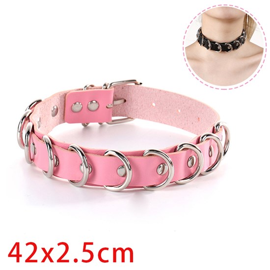 Punk Alloy Pink PU Leather Necklace Gothic Choker