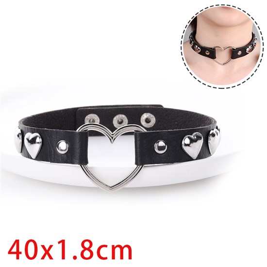 Punk Love Heart Black PU Leather Necklace Gothic Choker