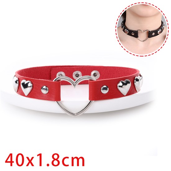 Punk Love Heart Red PU Leather Necklace Gothic Choker