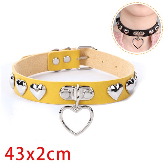 Punk Love Heart Pendant Yellow PU Leather Necklace Gothic Choker