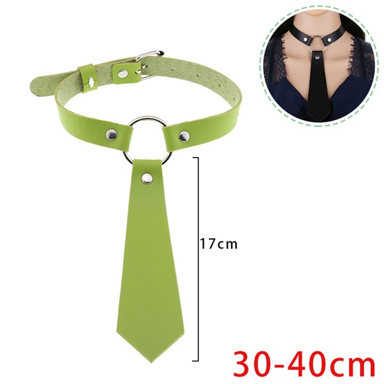 Punk Green PU Leather Necklace Gothic Choker Tie
