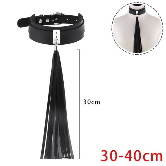 Punk Black PU Leather Tassel Necklace Gothic Choker
