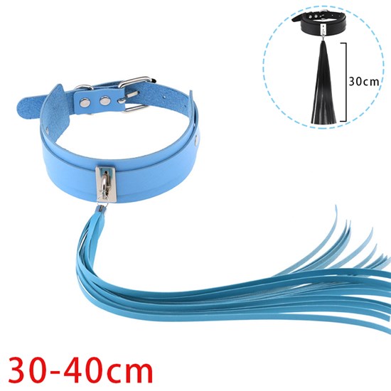 Punk Blue PU Leather Tassel Necklace Gothic Choker