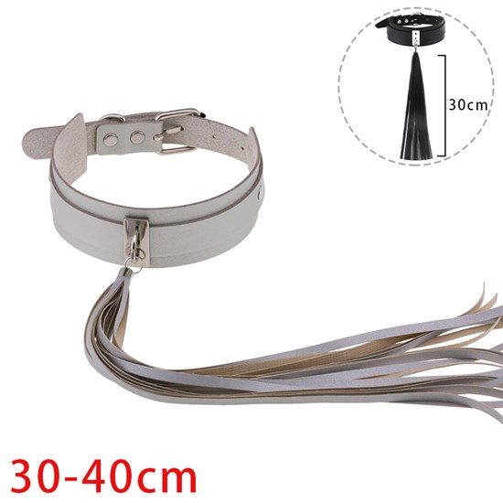 Punk White PU Leather Tassel Necklace Gothic Choker