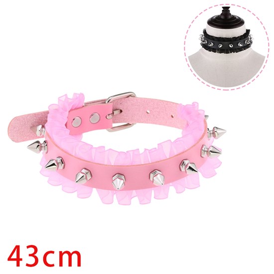 Punk Pink PU Leather Rivet Necklace Gothic Choker