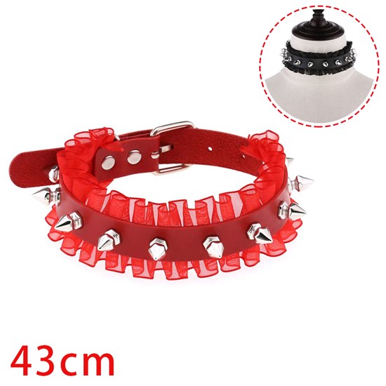 Punk Red PU Leather Rivet Necklace Gothic Choker