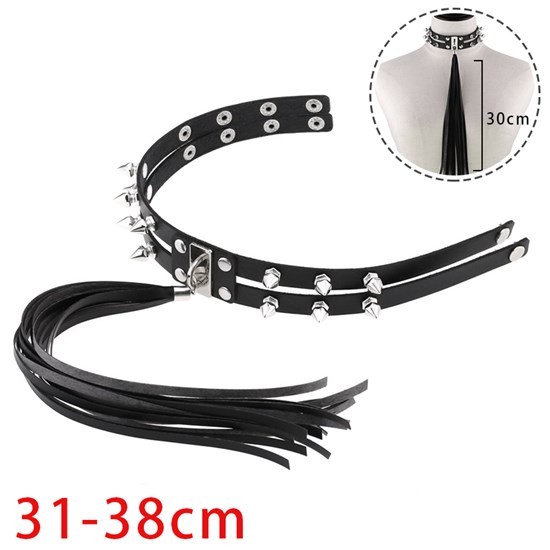 Punk Rivet Black PU Leather Tassel Necklace Gothic Choker
