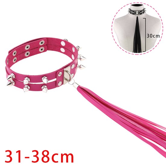 Punk Rivet PU Leather Tassel Necklace Gothic Choker