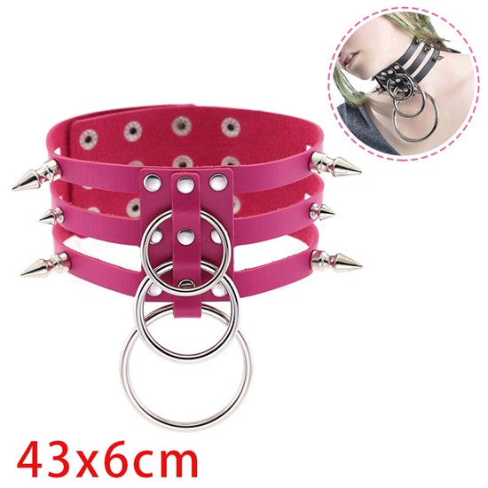 Punk Rivet PU Leather Necklace Gothic 3 Row O Ring Choker