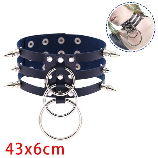 Punk Rivet PU Leather Necklace Gothic 3 Row O Ring Choker