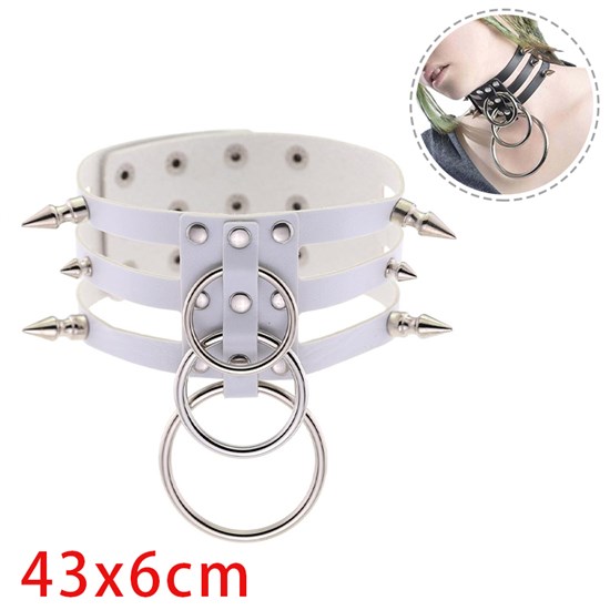 Punk Rivet PU Leather Necklace Gothic 3 Row O Ring Choker