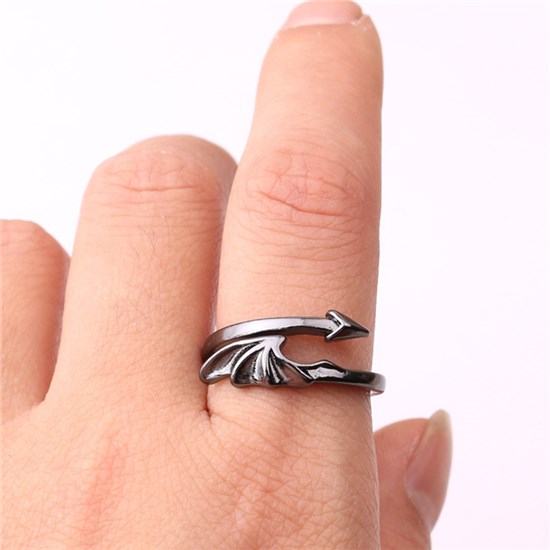Punk Personality Angel Devil Open Tail Ring Adjustable Black Expandable Dragon Wing Arrow Ring