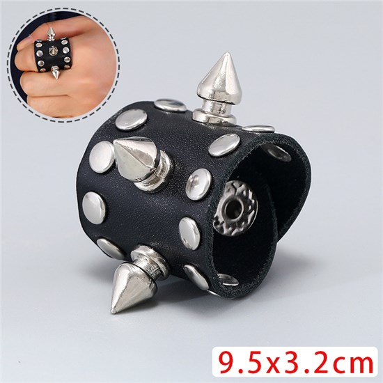 Gothic Punk Rock Rivets Leather Finger Ring Halloween Cosplay