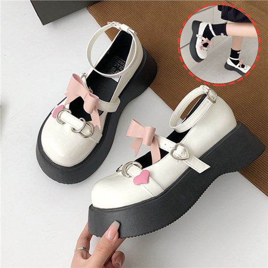 Punk Womens Bow Mary Jane Shoes Goth Cosplay Shoes