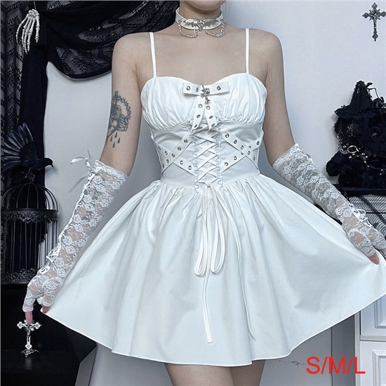Gothic White Sleeveless Dress Punk Cosplay Costume