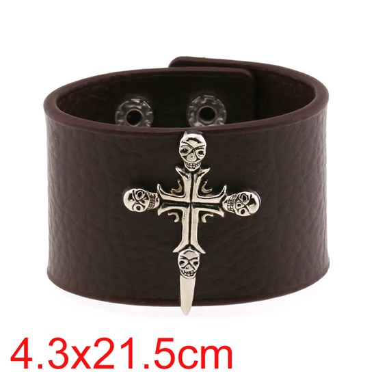 Punk Skull Brown Leather Wristband