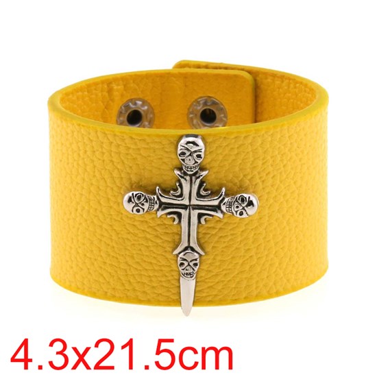 Punk Skull Yellow Leather Wristband