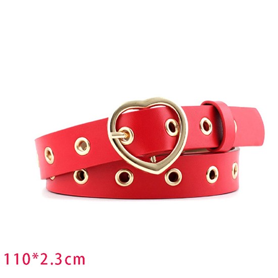 Red PU Leather Waist Belt With Gold Color Heart Buckle,Punk Cosplay