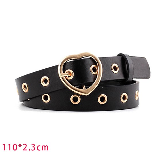 Black PU Leather Waist Belt With Gold Color Heart Buckle,Punk Cosplay