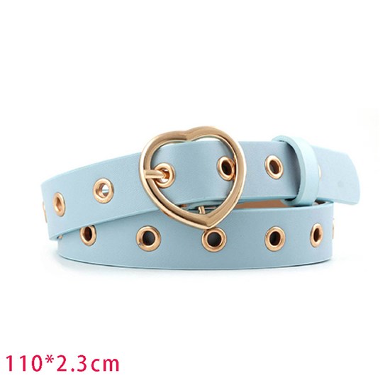 Blue PU Leather Waist Belt With Gold Color Heart Buckle,Punk Cosplay