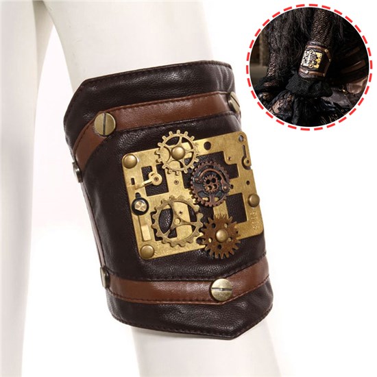 Halloween Decor Cosplay Arm Strap Wristbands Harness Bracelet Gothic Steampunk Adjustable Accessories Club Wear Costumes Brown