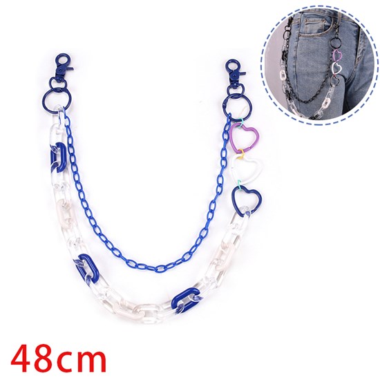 Punk Alloy Acrylic Love Heart Chains for Pants, Heavy Duty Belt Chains Hip Hop Trousers Jeans Chain