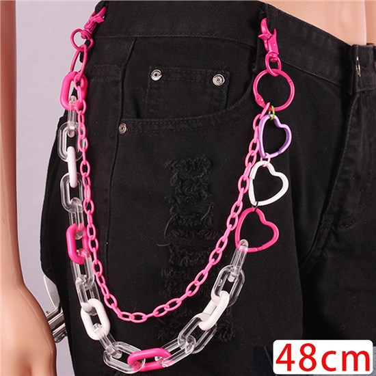 Punk Alloy Acrylic Love Heart Chains for Pants, Heavy Duty Belt Chains Hip Hop Trousers Jeans Chain