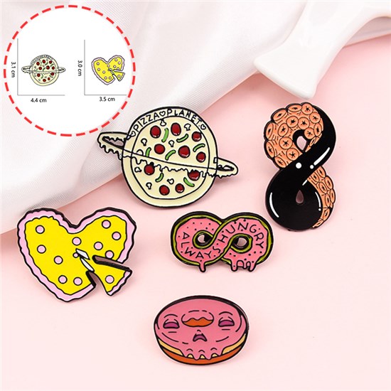 Doughnut Pizza Enamel Pins Brooch Badge Set