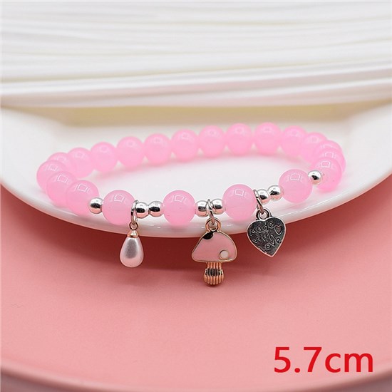 Cute Mushroom Pink Bead Bracelet Stretch Bracelets Jewelry