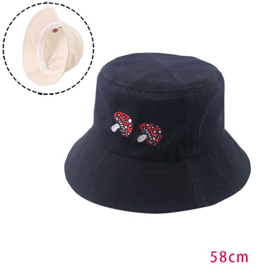 Mushroom Black Bucket Hat Beach Fisherman Hats Travel Fisherman Cap