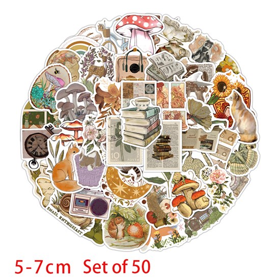 Mushroom Books Fox Stickers 50PCS Cute Stickers Pack Vinyl Waterproof Stickers for Laptop Skateboard Water Bottle Bike Phone Guitar Luggage