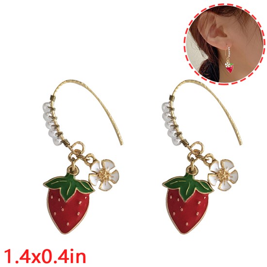 Cute Strawberry Alloy Dangle Earrings Fruits Drop Earrings