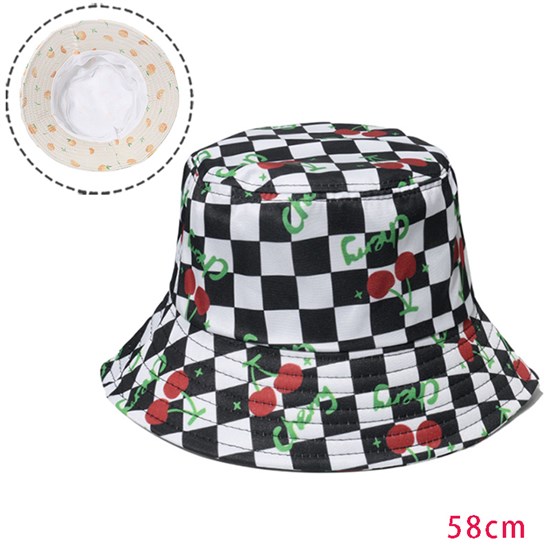 Black White Checkerboard Cherry Bucket Hat Beach Fisherman Hats Travel Fisherman Cap