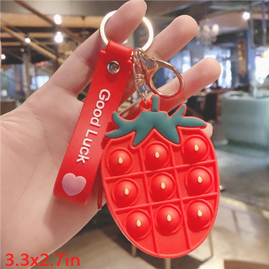 Cute Strawberry Pop Coin Purse PVC Wallet Fidget Toy Keychain