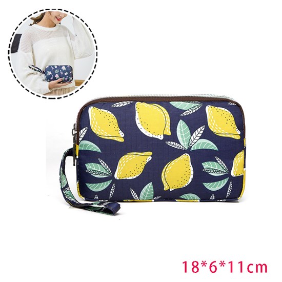 Lemon Prints Large Travel Purse Wristlet Clutch Zipper Wallet For Women