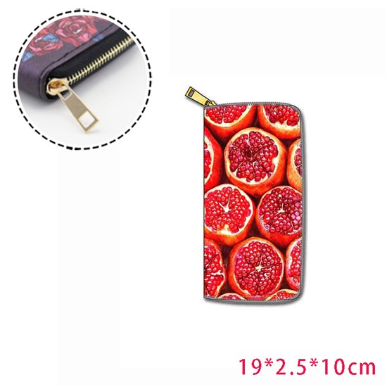 Pomegranate Fruits Women Zip Wallet PU Clutch Long Purse Cartoon Printed Wallet