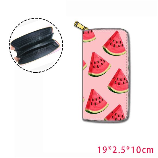 Watermelon Fruits Women Zip Wallet PU Clutch Long Purse Cartoon Printed Wallet
