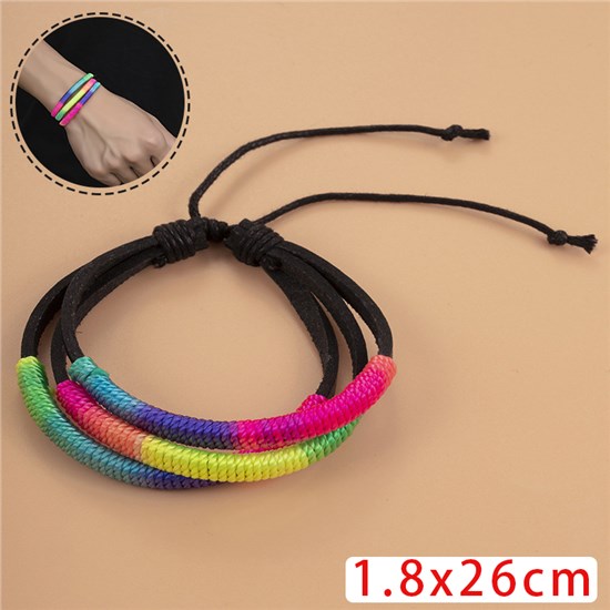 Rainbow LGBT Pride PU Leather Bracelet Handmade Braided Friendship String Bracelet