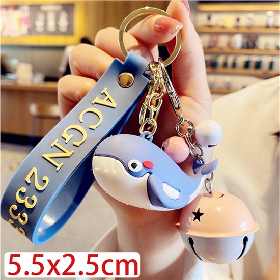 Cute PVC Whale Figure Bell Wristlet Keychain Key Ring