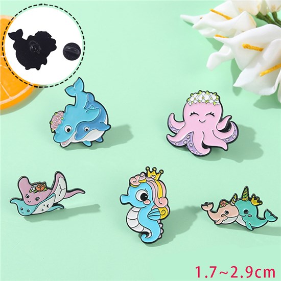 Whale Octopus Cartoon Enamel Brooch Pin Badge Set