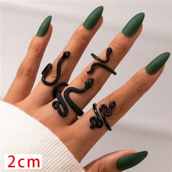 Fashion Snake Alloy Black Rings Set Jewelry Accessories