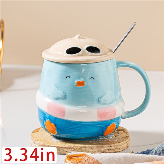 Funny Coffee Mug, Cute Ceramic Duck Mugs, Lovely Animal Tea Cups with Lid and Spoon