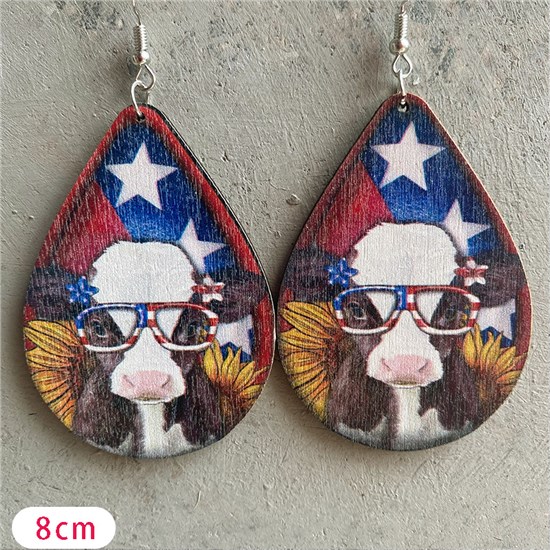Independence Day Funny Cow Wooden Earring