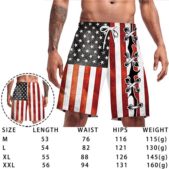 Independence Day Men's Swimming Trunks Quick Dry Printed Short Swim Trunks Summer Striped Beach Board Shorts