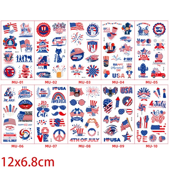 American Flag Independence Day Temporary Tattoos Stickers Set