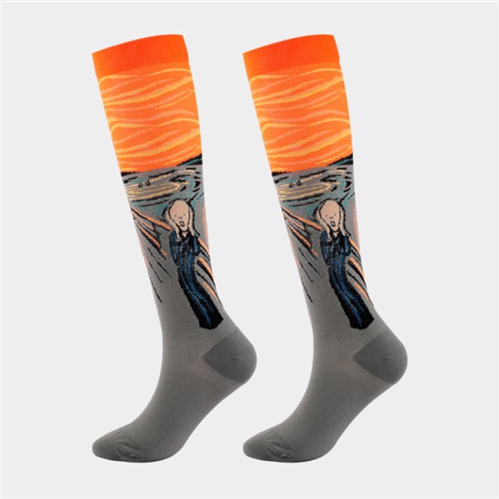 Art The Scream Oil Painting Compression Socks Knee High Stockings for Running,Travel,Cycling