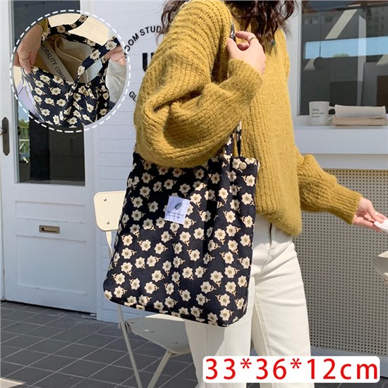 Plum Blossom Flowers Corduroy Tote Bag Large Shoulder Bag