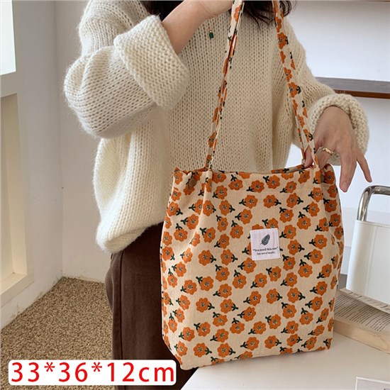 Plum Blossom Flowers Corduroy Tote Bag Large Shoulder Bag