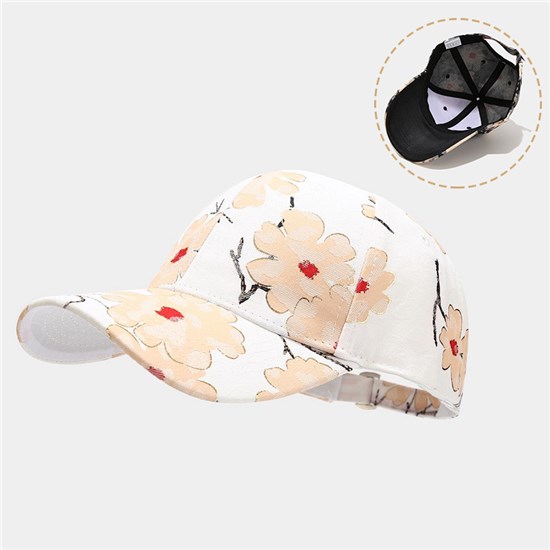 Flower Floral Baseball Cap for Women Ponytail Hat Fashion Profile Adjustable Baseball Hat